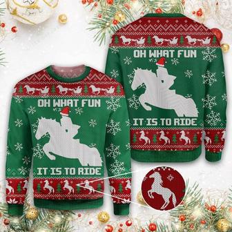 Horse Christmas Ugly Sweater Oh What Fun It Is To Ride Horse Christmas Green Red Sweater | Favorety UK