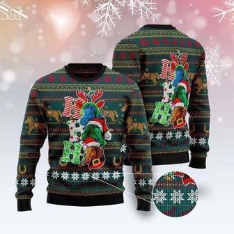 Horse Christmas Ugly Sweater Three Horses Ho Ho Ho Christmas Patterns Green Sweater | Favorety UK