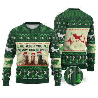 Horse Christmas Ugly Sweater We Wish You A Merry Christmas Three Horses Green Sweater | Favorety CA