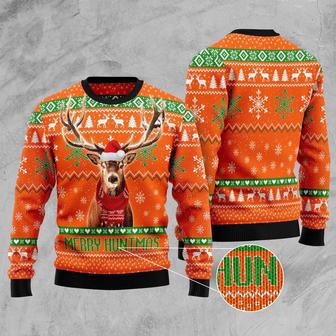 Hunting Ugly Christmas Sweater Merry Huntmas Deer Christmas Pattern Orange Sweater | Favorety AU