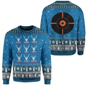 Hunting Ugly Christmas Sweater Reindeer Hunting Blue Sweater | Favorety UK