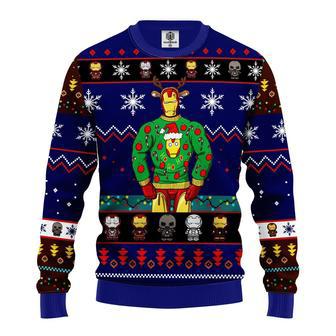 Iron Man In Christmas Pattern Blue Christmas Ugly Wool Sweater Christmas Gift For Kid Adult | Favorety AU