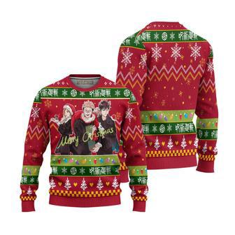 Jujutsu Kaisen Characters Knitted Ugly Christmas Sweater Red | Favorety