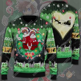 Kingdom Hearts Ugly Sweater Sora Kairi Christmas Wreath Green Sweater | Favorety DE