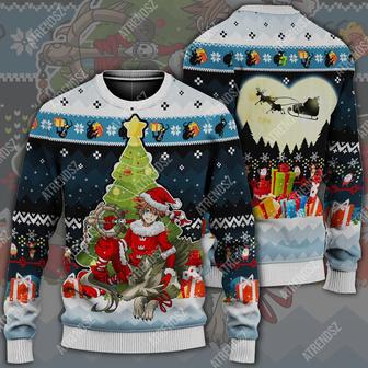 Kingdom Hearts Ugly Sweater Sora Wolf Link Christmas Tree Blue Sweater | Favorety DE