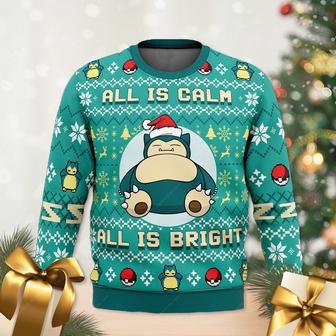 Lazy Santa Pokemon Snorlax All Is Calm All Is Bright Ugly Xmas Sweater | Favorety AU