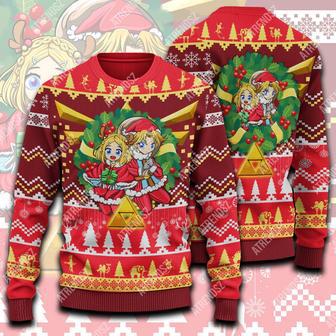 Legend Of Zelda Sweater Chibi Zelda Link Wreath Christmas Ugly Sweater Adult Unisex | Favorety CA