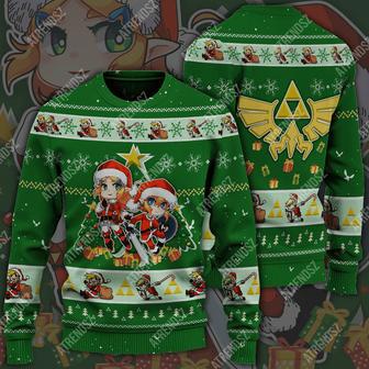 Legend Of Zelda Sweater Green Chibi Link Zelda Hyrule Symbol Ugly Sweater | Favorety CA