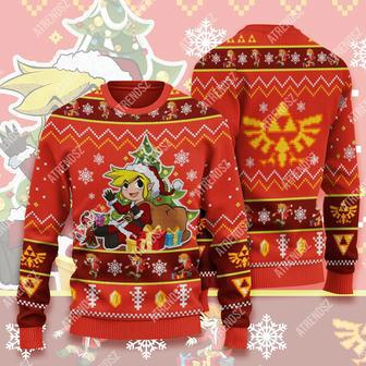 Legend Of Zelda Ugly Sweater Chibi Link Sitting Under Christmas Tree Sweater | Favorety UK