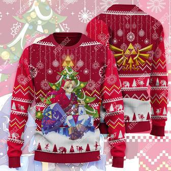 Legend Of Zelda Ugly Sweater Link Under Christmas Tree Hyrule Symbol Sweater Full Size Colorful | Favorety