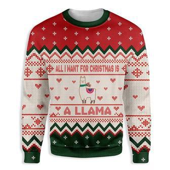 Llama Christmas Sweater All I Want For Christmas Is A Llama Red white Green Ugly Sweater | Favorety AU