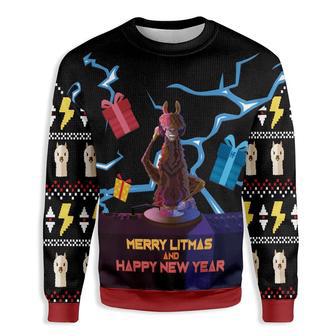 Llama Christmas Sweater DJ Llama Merry Litmas And Happy New Year Ugly Sweater | Favorety CA