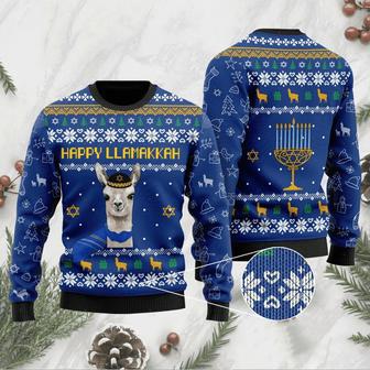 Llama Christmas Sweater Llama Happy Llamakkah Blue Ugly Sweater | Favorety UK