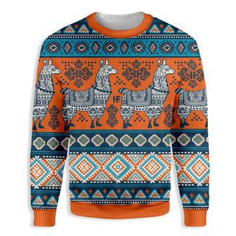 Llama Christmas Sweater Llama Yoga Pattern Orange Blue Ugly Sweater | Favorety AU