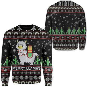 Llama Christmas Sweater Merry Llamas Christmas Pattern Black Ugly Sweater | Favorety DE