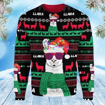 Llama Christmas Ugly Sweater Cool Llama With SungLilo And Stitchses And Scarf Black Green Christmas | Favorety