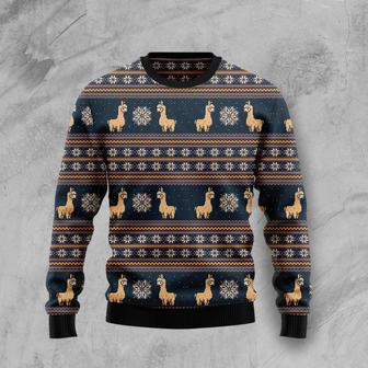 Llama Christmas Ugly Sweater Llama Christmas Snowflakes Patterns Black Sweater | Favorety AU