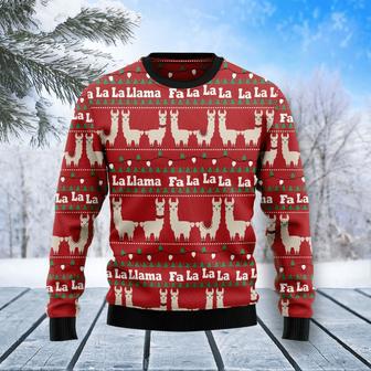 Llama Christmas Ugly Sweater Llama Fa La La La Llama Patterns Lights Red Sweater | Favorety CA