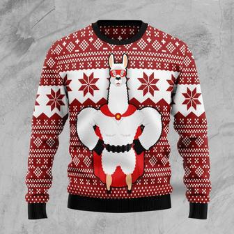 Llama Christmas Ugly Sweater Llama Superhero Red White Christmas Sweater | Favorety DE