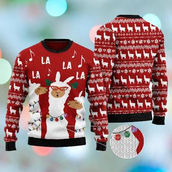 Llama Christmas Ugly Sweater Three Llamas Singing Christmas Red Sweater | Favorety AU