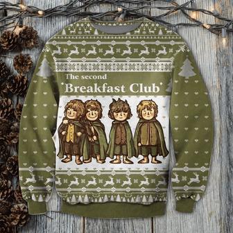 LOTR Christmas Ugly Sweater The Second Breakfast Club White Green Sweater | Favorety UK