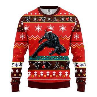 Marvel Black Panther Christmas Ugly Sweater Black Panther Pose Christmas Pattern Red Sweater Marvel | Favorety CA