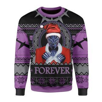 Marvel Black Panther Christmas Ugly Sweater Black Panther Santa Wakanda Forever Black Purple Sweater | Favorety AU