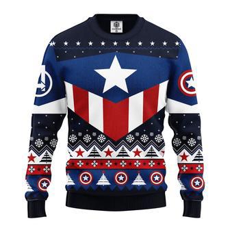 Marvel Captain American Christmas Ugly Sweater Captain American Christmas Pattern Blue Red White | Favorety UK