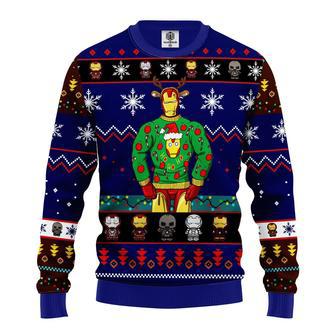 Marvel Iron Man Christmas Ugly Sweater Iron Man In Sweater Christmas Pattern Blue Sweater Marvel | Favorety