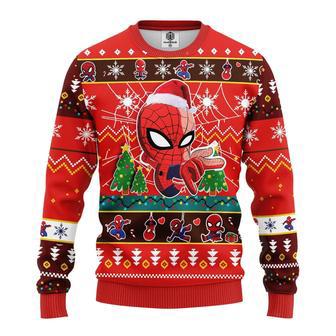 Marvel Spider Man Christmas Ugly Sweater Spider Man Chibi Cute Christmas Pattern Red Sweater Marvel | Favorety DE