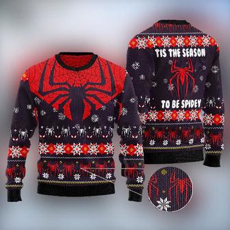 Marvel SpiderMan Christmas Ugly Sweater Spider Suit Christmas Tis The Season To Be Spidey Sweater | Favorety