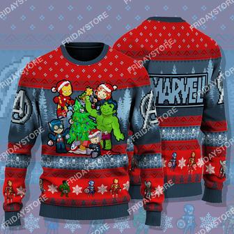 Marvel Ugly Sweater Marvel Super Heroes With Christmas Tree Christmas Sweater Cute High Quality | Favorety UK