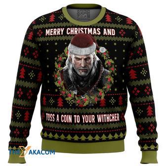 Merry Christmas and Toss a Coin The Witcher Gift For Fan Anime Christmas Ugly Sweater | Favorety AU