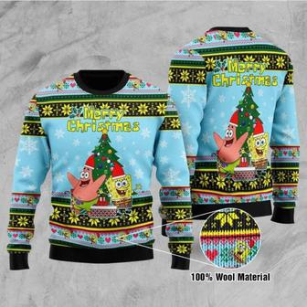 Merry Christmas SpongeBob Blue Christmas Ugly Wool Sweater Christmas Gift For Kid Adult | Favorety AU