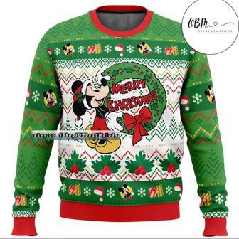 Mickey Mouse Merry Christmas Green Red Christmas Ugly Wool Sweater Christmas Gift For Kid Adult | Favorety