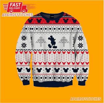 Mickey Mouse White Navy Red Christmas Ugly Wool Sweater Christmas Gift For Kid Adult | Favorety AU