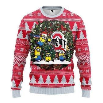 Minions Ugly Sweater Ohio State Minion Christmas Pattern Red Sweater Awesome Minions Sweater | Favorety DE