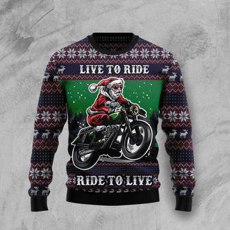 Motorcycle Ugly Christmas Sweater Christmas Santa Live To Ride Ride To Live Biker Sweater | Favorety