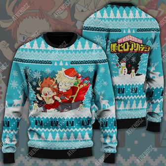 My Hero Academia Sweater Kirishima Eijirou Bakugo Christmas Blue Ugly Sweater | Favorety