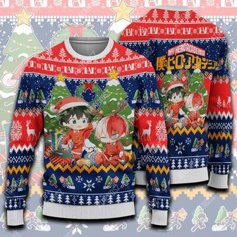 My Hero Academia Sweater Todoroki Shouto Midoriya Izuku Christmas Tree Blue Red Ugly Sweater | Favorety CA