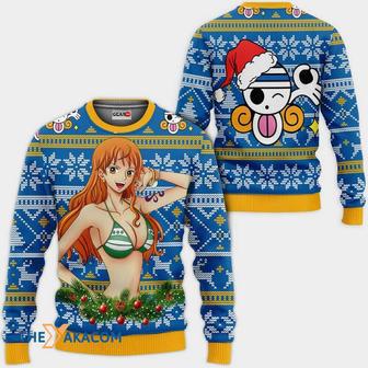 Nami One Piece Anime BlueYellow Custom Gift For Fan Anime Christmas Ugly Sweater | Favorety UK