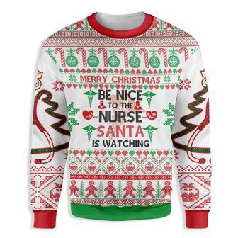 Nurse Christmas Sweater Merry Christmas Be Nice To The Nurse Santa Is Watching Red White Ugly Sweater | Favorety CA