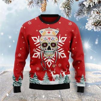 Nurse Christmas Sweater Sugar Skull Nurse Red Ugly Sweater | Favorety CA