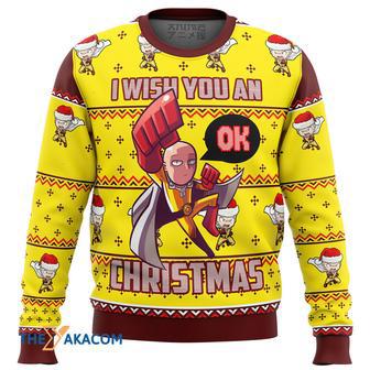 One Punch Saitama Ok Gift For Fan Anime Christmas Ugly Sweater | Favorety UK