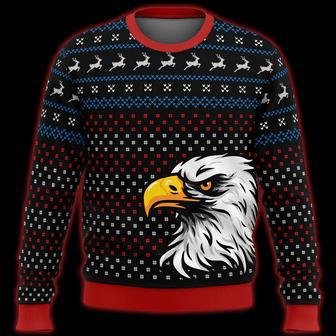 Patriotic Ugly Christmas Sweater Patriotic Eagle Christmas Pattern Black Sweater | Favorety AU