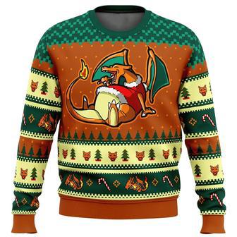 Pokemon Anime Eating Candy Cane Charizard Ugly Sweater | Favorety CA