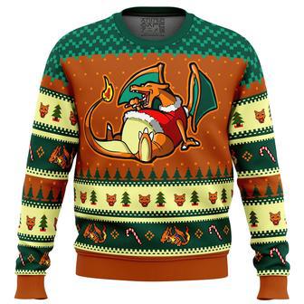 Pokemon Eating Candy Cane Charizard Ugly Christmas Sweater | Favorety DE