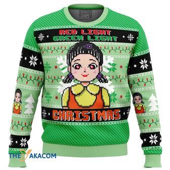 Red Green Light Squid Game Custom Gift For Fan Anime Christmas Ugly Sweater | Favorety DE