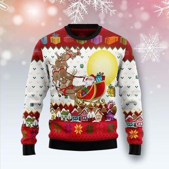 Reindeer Christmas Ugly Sweater Santa Claus And Reindeer White Red Sweater | Favorety DE