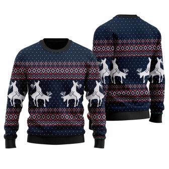 Reindeer Sweater Funny Reindeer Pose Blue Ugly Sweater | Favorety CA